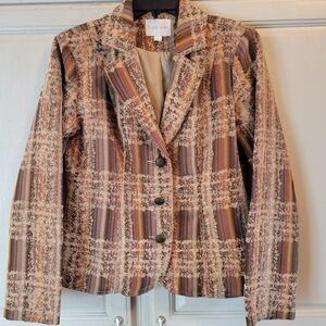 Erin London Brown Tan Plaid Textured Upholstery-like Blazer Jacket